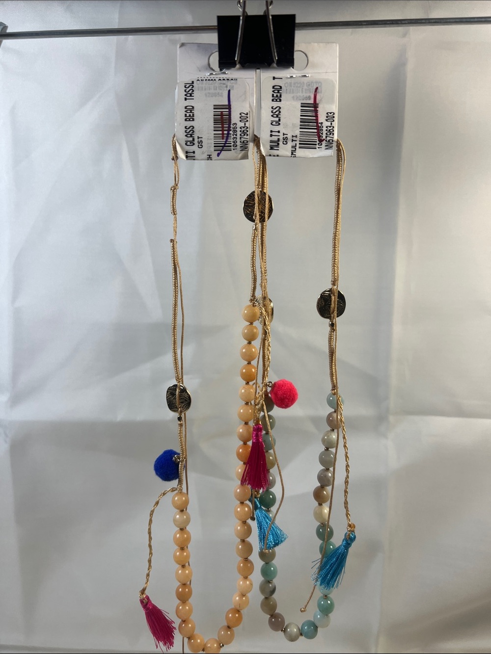 2 Gold-Tone Beaded Necklace with Multi-Color Tassels - Women Jewelry